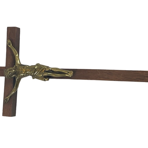 Vintage solid wood brass Jesus wall Crucifix Catholic Religious - Picture 9 of 9